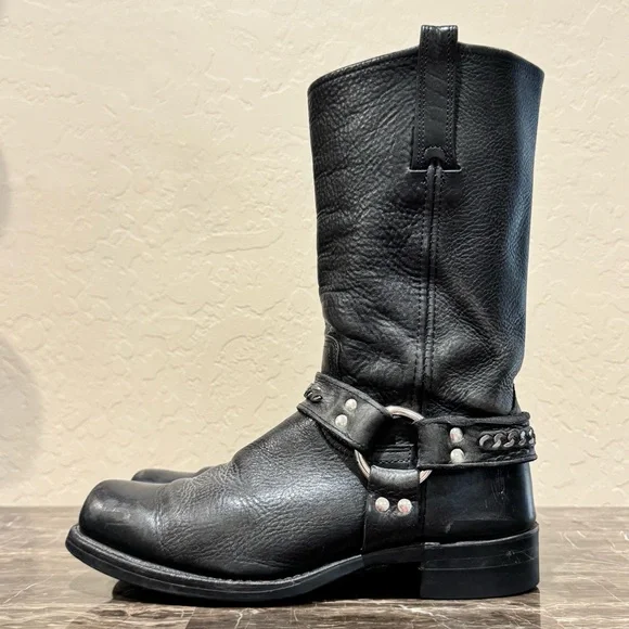 Frye Leather Chain Link Harness Boots - Picture 1 of 12